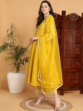 Women Yellow Silk Blend Embroidered Anarkali Kurta Palazzo Set With Dupatta-PKSKD2210